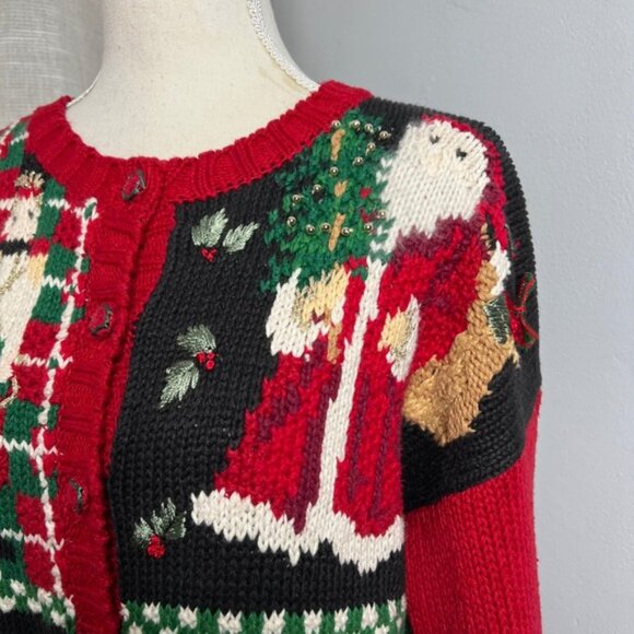 Y2K Vintage Heirloom Collectibles Christmas Sweater Knit Santa Nutcracker MEDIUM - Picture 4 of 12